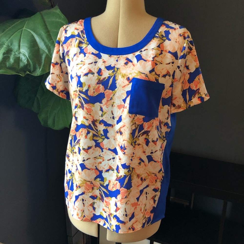 J Crew bold floral short sleeve blouse